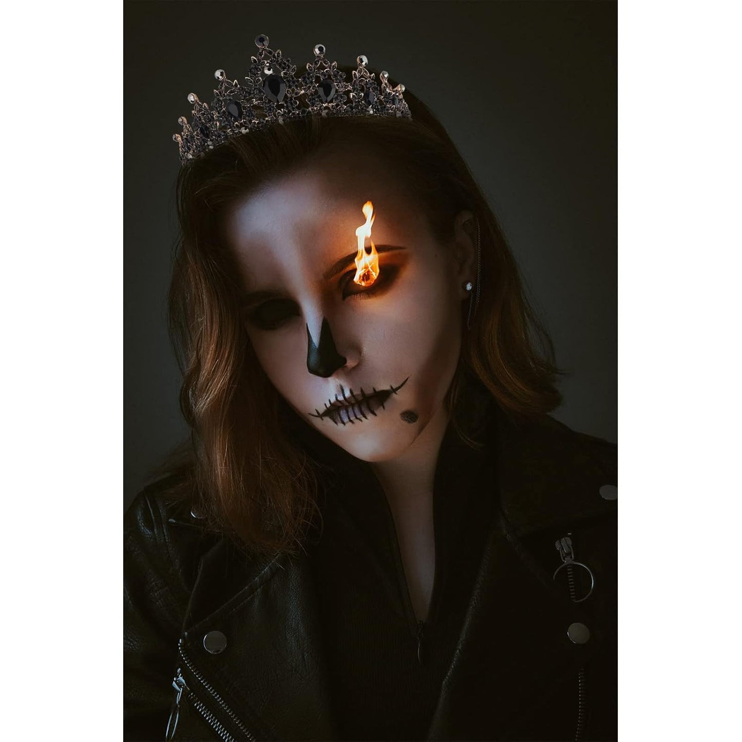 CAVETEE Crown for Women Gothic Crown Headpiece Halloween Decorations Birthday Tiara Vintage Rhinestones Black Baroque Queen Crown Wedding Bridal Crown Black Tiaras and Crowns for Women Girls