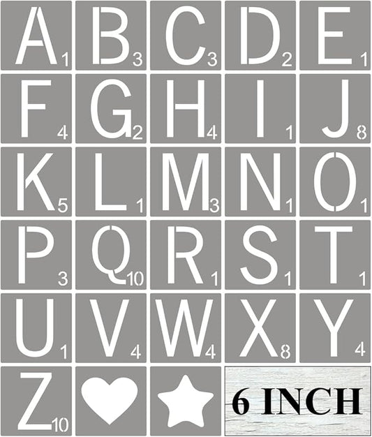 Scrabble Tile Letter Stencils 6 Inch - 28 Pack Scrabble Style Alphabet Stencil Templates for Painting on Wood, Reusable Plastic Stencils for Crafts Making & Wall Art Decorations