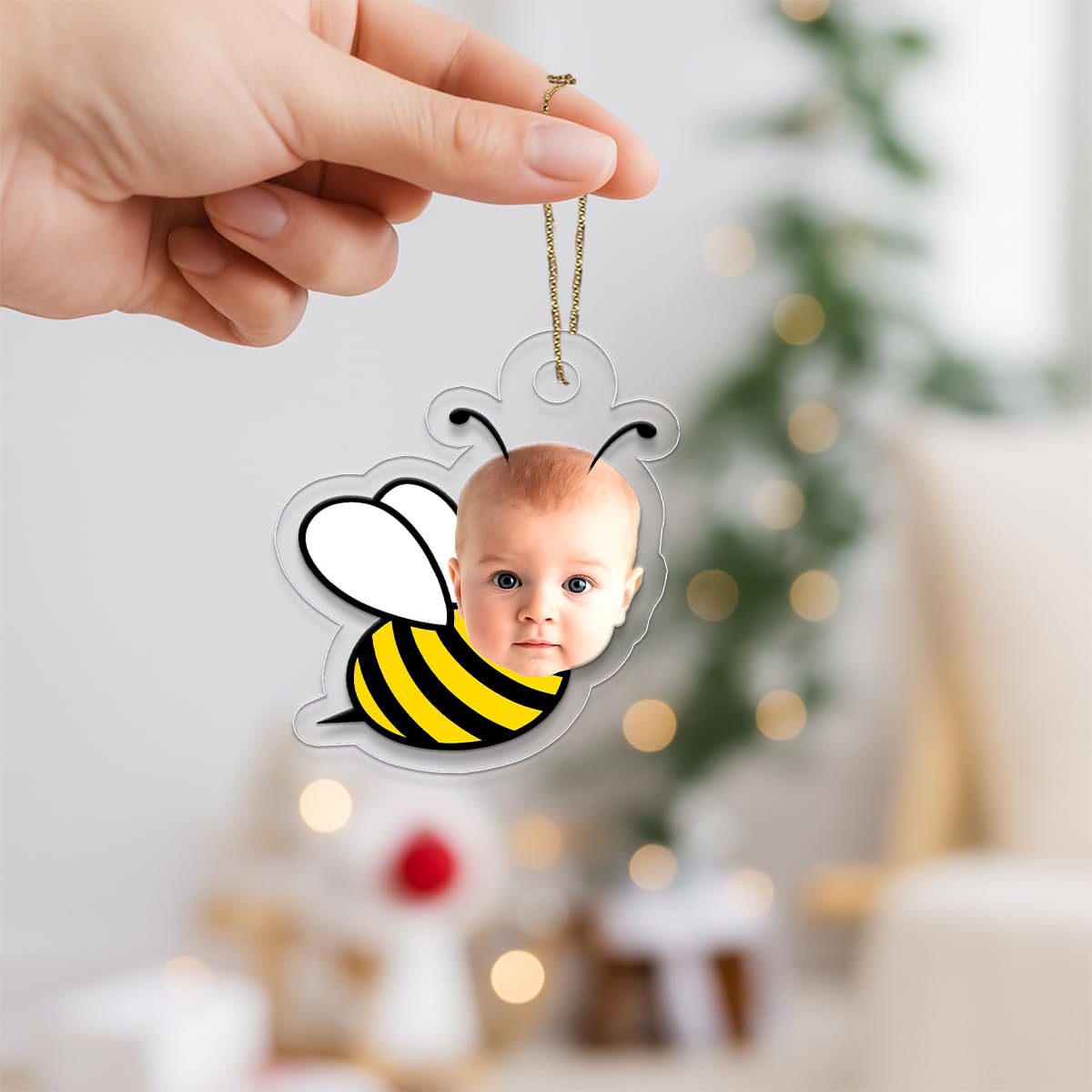 Custom Photo Baby Face Bee Ornament, Custom Photo Christmas Ornament, Baby’s First Christmas Keepsake, New Parents Gift Acrylic Ornament – Personalized Christmas Tree Decoration,