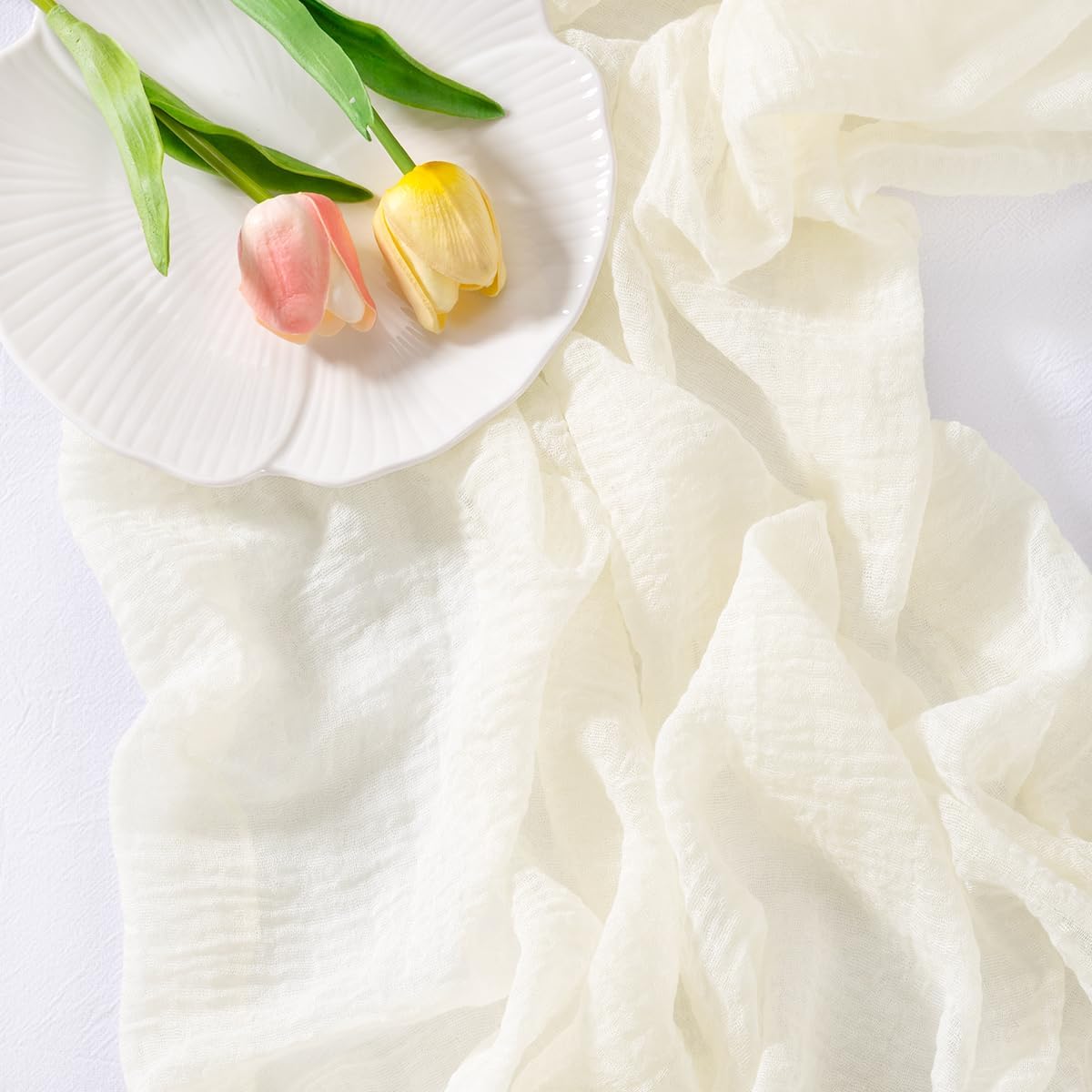 Socomi Ivory White Cheesecloth Table Runner Fall Thanksgiving Gauze 120 Inch Rustic Boho Cheese Cloth Runner for Wedding Party Baby Bridal Shower Centerpiece Decoration Holiday Home Decorations