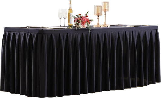 HB HBB MAGIC 1 Pack Black Tablecloths for 6 Foot Rectangle Tables, Elegant Pleated Table Skirt – Wrinkle Free Stretch Fitted Table Cover for Weddings, Banquets, Birthday Parties & Events