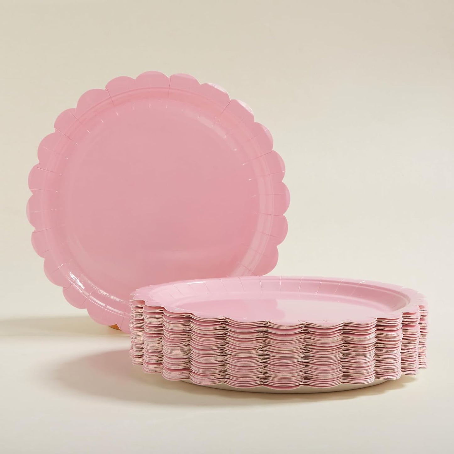 BEFORYOU 50PCS Scalloped Disposable Paper Plates Dessert Cake Party Plates for Baby Shower, Wedding,Bridal Shower Birthday Party Supplies (Pink, 9IN)