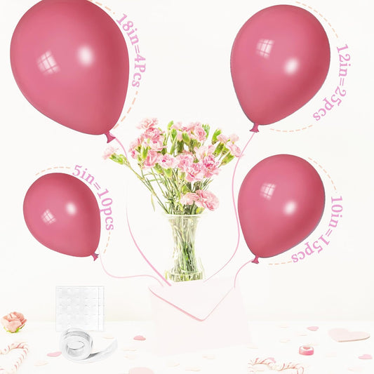 Rose Red Balloons, Scmdoti Fuschia Pink balloons Balloons Different Sizes 18 12 10 5 Inches, Pink Red Balloon Garland Arch for Boho Party Birthday Baby Shower Bridal Shower Decorations(Rose Red)