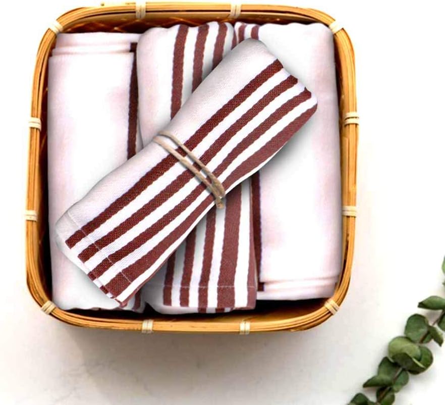 Urban Villa Cloth Napkins Trendy Stripes 100% Cotton Aborbent Dinner Napkins (Set of 12) 20x20 Inches Grey White Soft Durable Washable Ideal for Everyday Use Wedding Parties Napkins