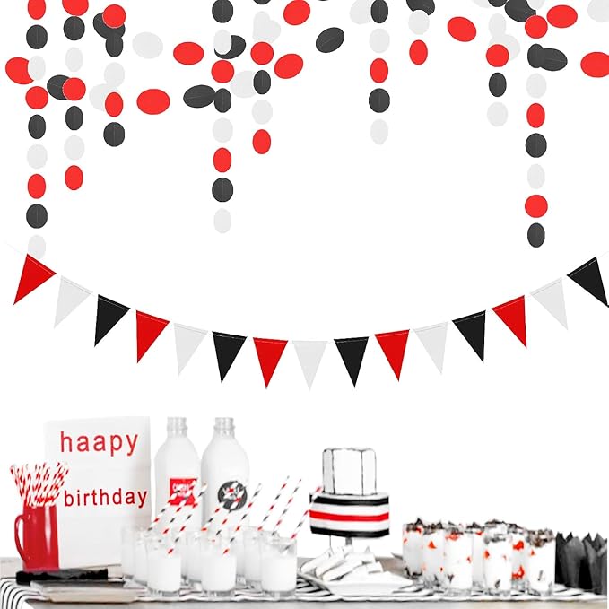 White Red Black Party Decorations - 52FT Paper Garland Streamers Decoration for Birthday Wedding Graduation Bachelorette Hanging Decor HongTongTong