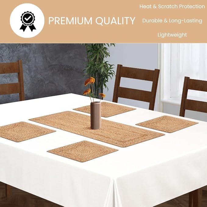 Jute Braided Placemats Set of 4-100% Jute Nonslip 14x14 inch Square Farmhouse Vintage Placemats for Dining Table - Perfect for Indoor Outdoor Natural Jute Placemats