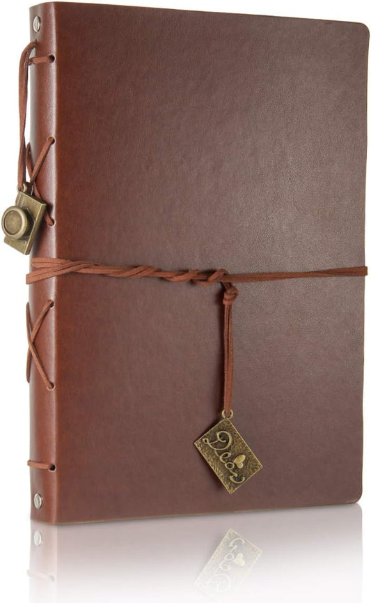 ThxMadam Brown Scrapbook Leather Photo Album Vintage Wedding Guest Book Memory Book with 60 Black Pages Present for Valentines Anniversary Mother’s Day Birthday Gift for Wife Mum Daughter Boyfriend