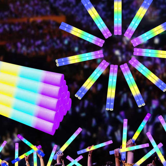 100 Pcs 18.5 inch Foam Glow Sticks Bulk - 4 Colors, Steady Bright Light Up Sticks for Weddings, Birthdays, Christmas, Halloween | Foam Glow Sticks Bulk Reusable, 6-Hr Glow, Eco-Friendly Foam