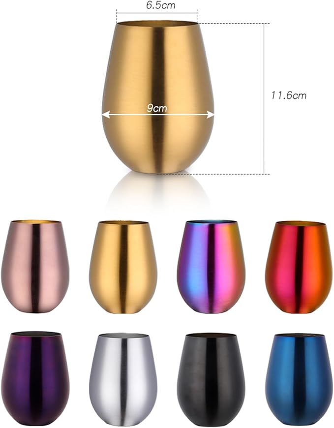 Buyer Star 304 Stainless Steel Wine Glasses Set of 2 - Large 17 oz Outdoor Stemless Wine Tumblers - 100% Unbreakable & Stemless Metal Drinking Cups for Home and Outdoors Dishwasher safe (Black&Gold)