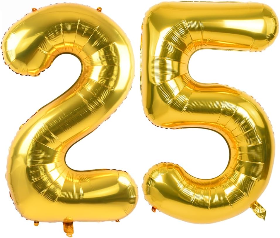 TONIFUL 40 Inch Large Gold Number 25 Balloons Giant Digital 25 or 52 Helium Balloons, Foil Mylar Big Number Balloons for 25th or 52nd Birthday Party 25th or 52nd Anniversary Supplies Decorations