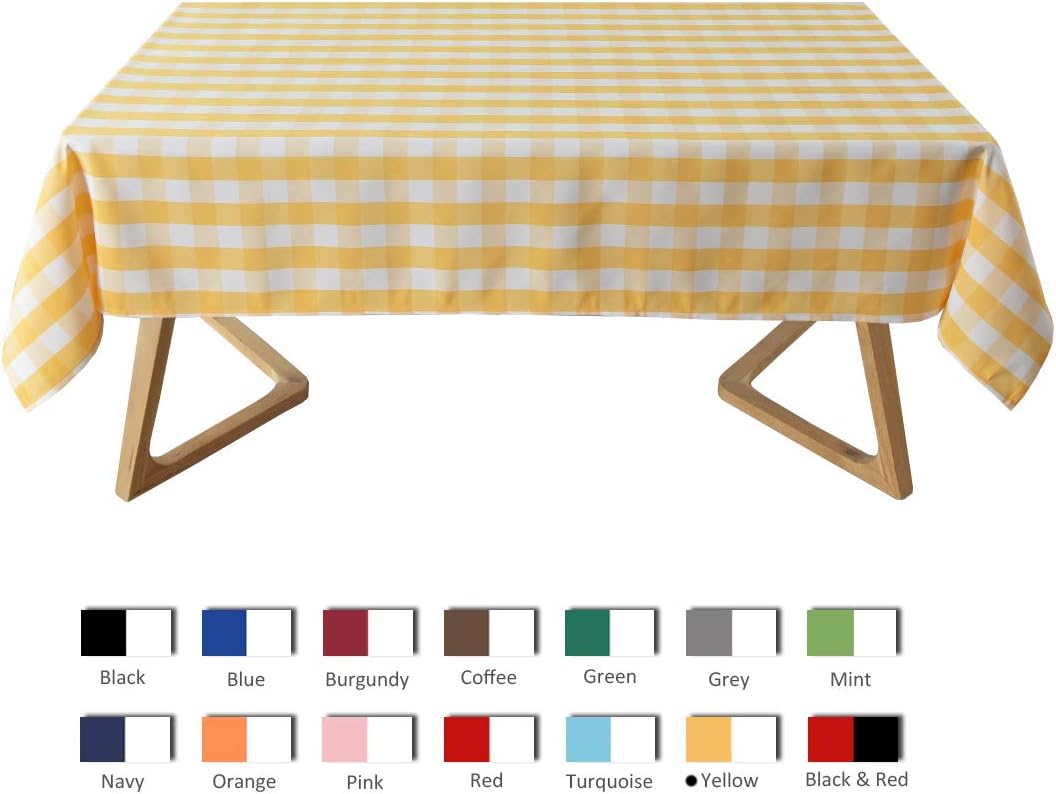 maxmill Square Checkered Tablecloth Water Resistance Antiwrinkle Spillproof Heavy Weight Gingham Table Cloth Buffalo Plaid for Buffet Banquet Parties Holiday Dinner 70 x 70 Inch Yellow and White