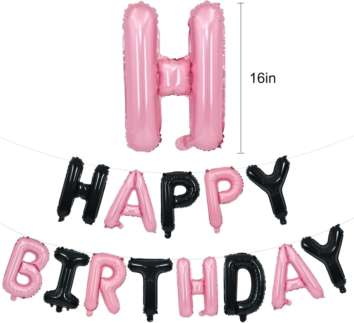 TONIFUL Happy Birthday Balloons Banner 16 Inch Mylar Foil Letters Birthday Sign Reusable for Girls Boys Kids & Adults Birthday Party Decorations Supplies（Black Pink）