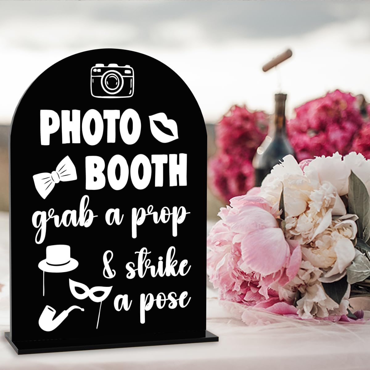 Photo Booth Sign Wedding Engagement Bridal Shower Background Table for Indoor Outdoor Ceremony Party Theme Event Photography Props Desk Acrylic Decor