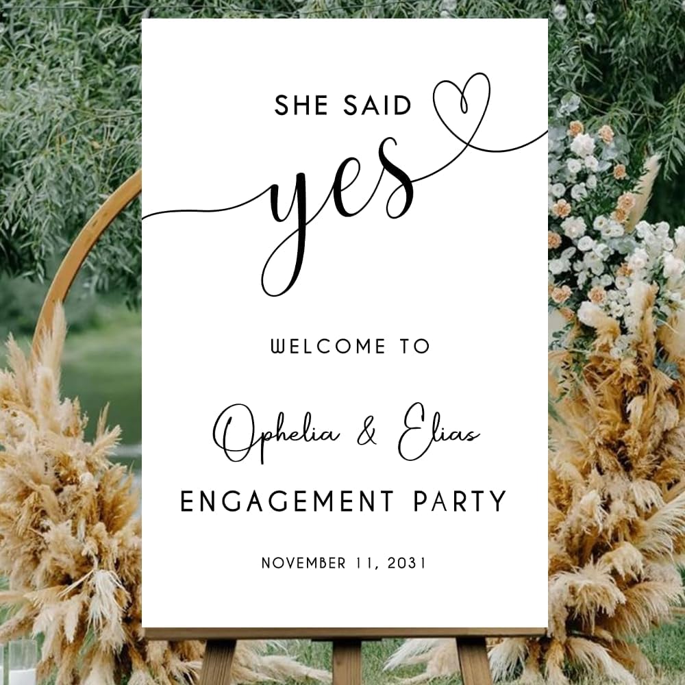 Personalized Engagement Welcome Sign – Minimalist Engagement Party Yard Sign – We’re Engaged Signs – Engagement Party Decorations for Couple - She Said Yes! (Version 6)