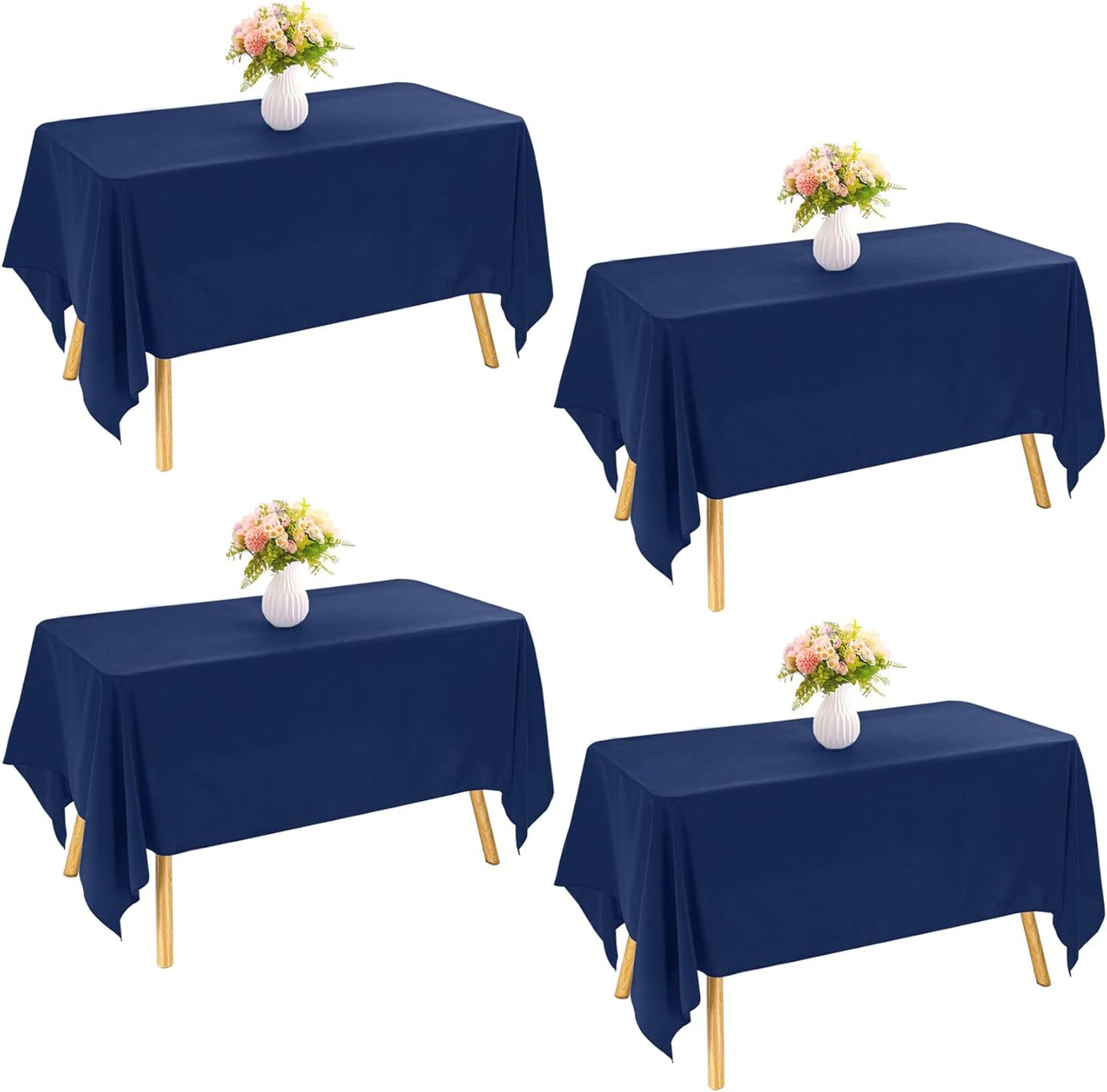 4 Pack Rectangle Tablecloth 90x132Inch Navy Blue Washable Polyester Table Cover for Wedding Dining Table Buffet Parties Banquet Decoration（Navy Blue）