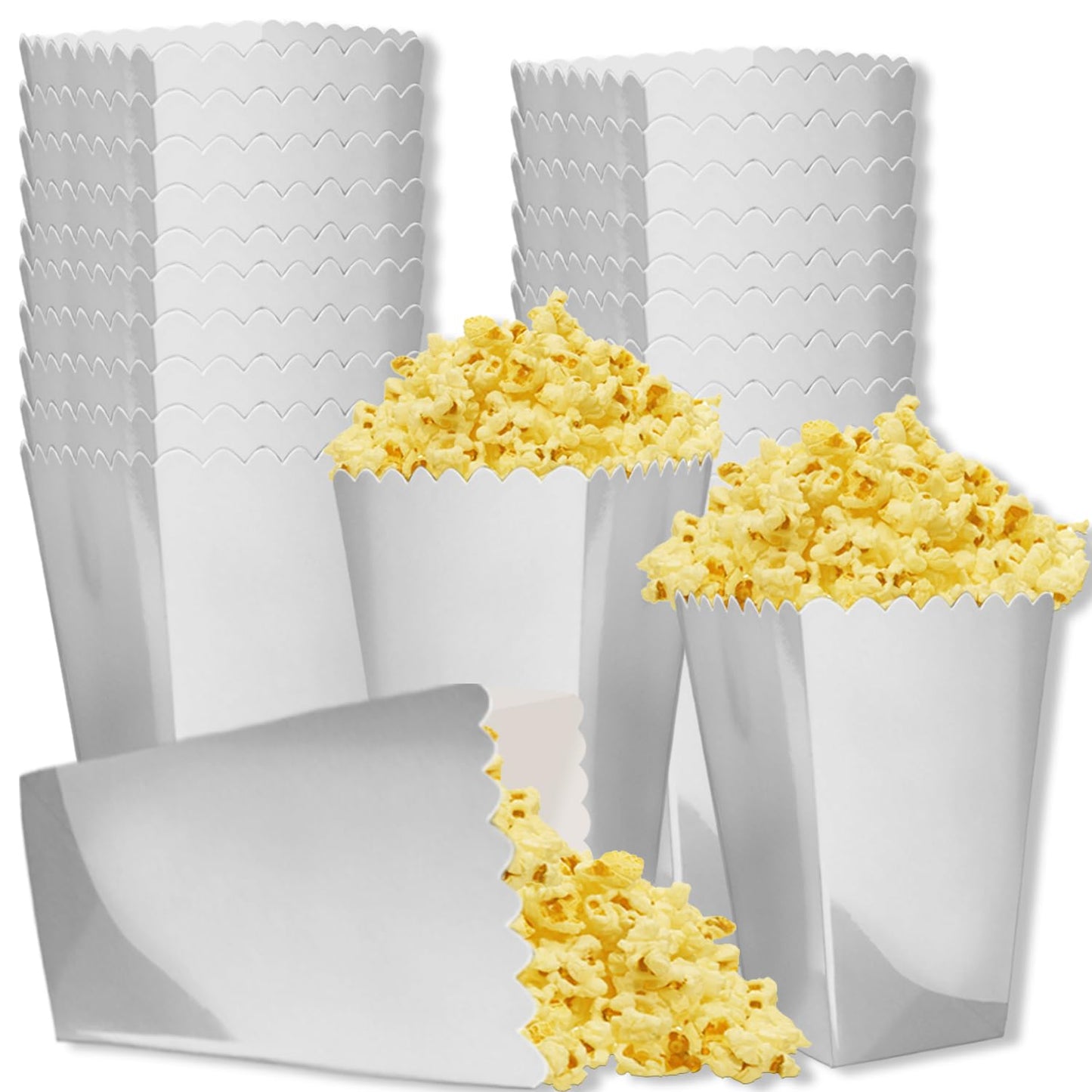 24 Pcs Silver Popcorn Boxes 2 x 4.5 x 2.7 inch Mini Popcorn Boxes Cardboard Popcorn Container for Party Disposable Snack Popcorn Bags