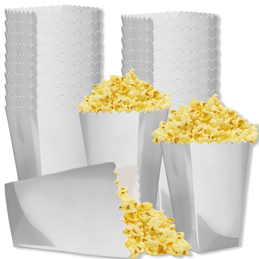 24 Pcs Silver Popcorn Boxes 2 x 4.5 x 2.7 inch Mini Popcorn Boxes Cardboard Popcorn Container for Party Disposable Snack Popcorn Bags