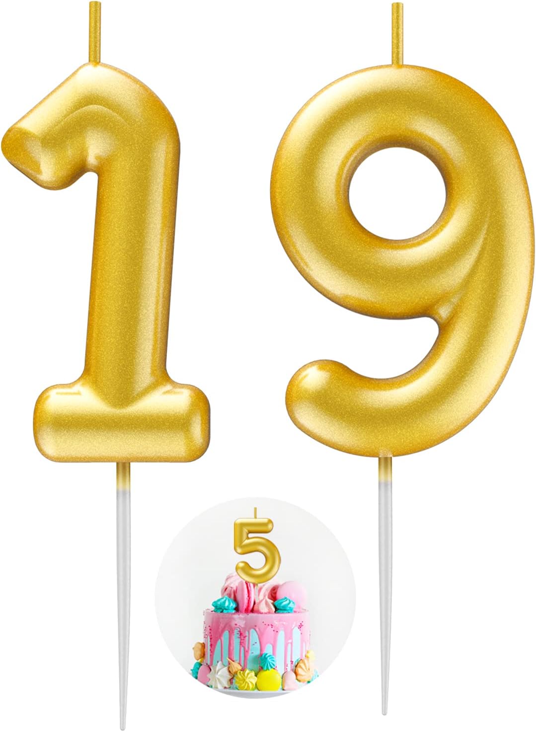 Gold Number 19 Candle Happy Birthday 3D Number Candles for Birthday Cake Party Decoration Wedding Anniversary Celebration Supplies