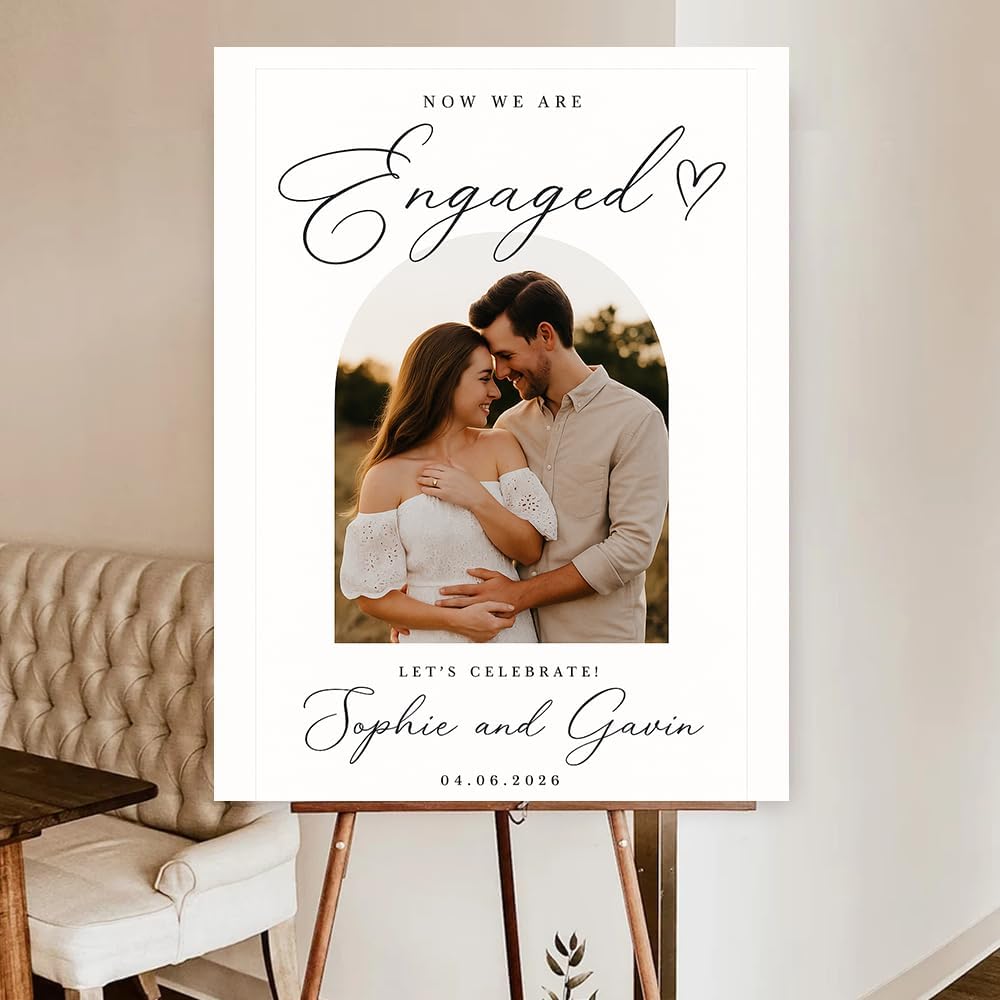 Personalized Engagement Welcome Sign, Engagement Party Sign, Engaged Decor for Couple - She Said Yes!, Decorations, Engaged Welcome, Custom Poster, Canvas, Wooden 2 Layer /4