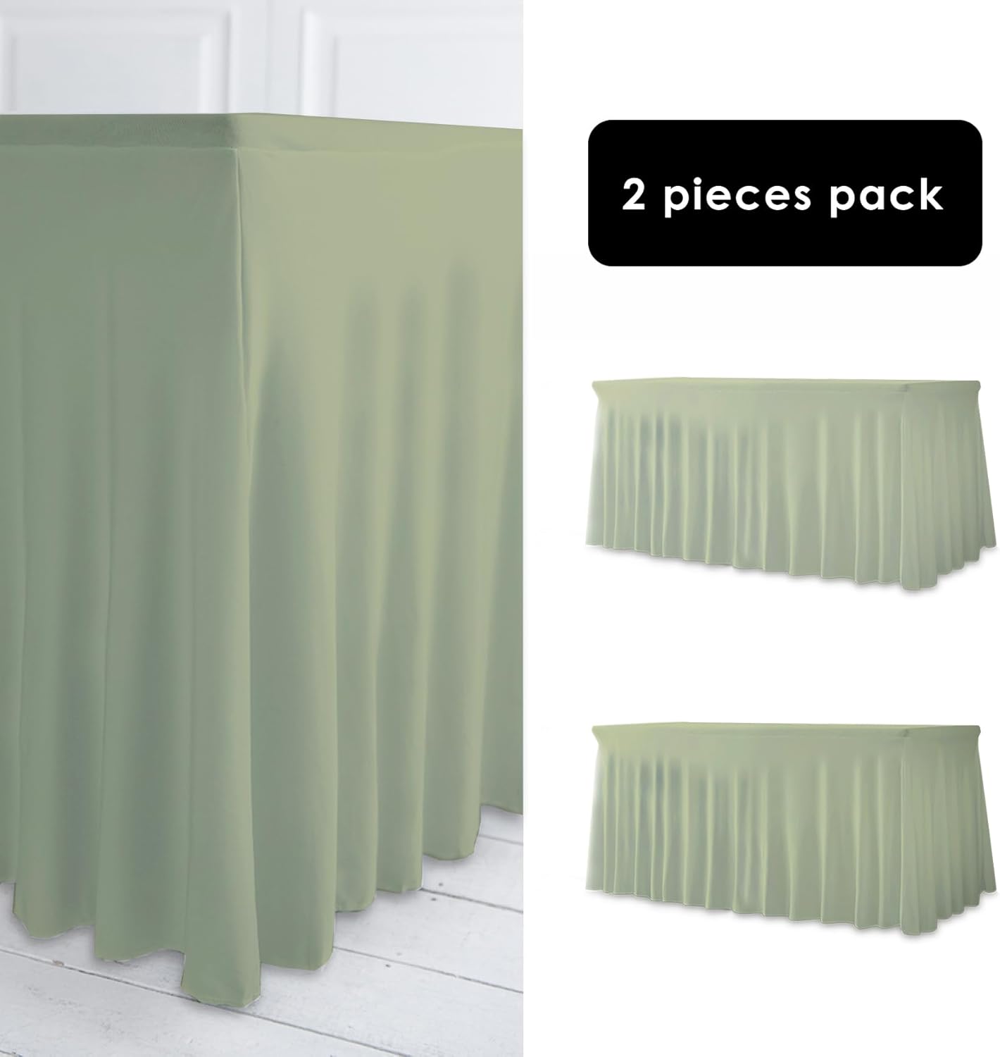 Your Magic Moment Sage Green Table Cloth Rectangle Table Skirts - Spandex Covers 6 ft 2pcs Banquet Linen Tablecloth - Green Party Decorations Décor