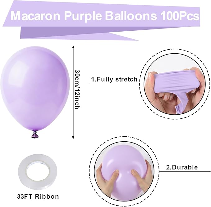 Patimate Light Purple Balloons - 100pcs 12 Inch Pastel Purple Latex Party Balloons for Baby Shower Gender Reveal Fairy Birthday Engagement Wedding Party Decorations