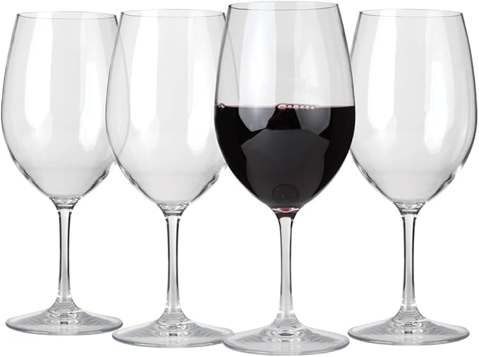 Lily's Home Unbreakable Cabernet and Merlot Bordeaux Red Wine Glasses, Made of Shatterproof Plastic, For Indoor and Outdoor Use, Reusable and Dishwasher-Safe, Crystal Clear 20 oz.