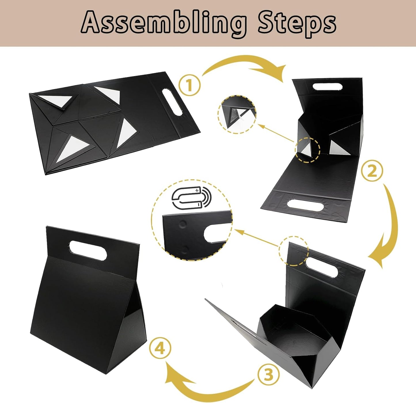 opaprain 9X6X4.3inch Portable Premium Folding Gift Box with Handles - Reusable Elegant Storage Solution for Birthdays, Weddings, Corporate Events, Eco Friendly Compact Design (Black)