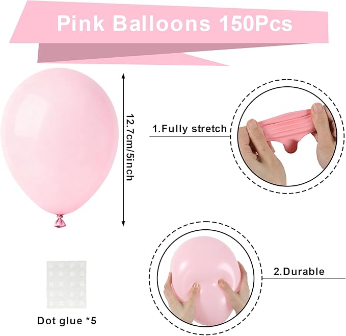 Patimate Pastel Pink Balloons - 150pcs 5 Inch Light Pink Latex Party Balloons for Girls Women Wedding Bridal Baby Shower Gender Reveal Graduation Engagement Birthday Party Decorations