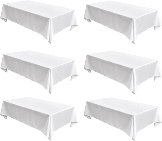 Fitable Faux Linen White Tablecloths for Rectangle Tables - 60 x 84 Inch - 6 Pack Fabric Textured Folding Table Clothes Faux Burlap 4 Ft Table Covers for Wedding, Party, Banquet, Birthday