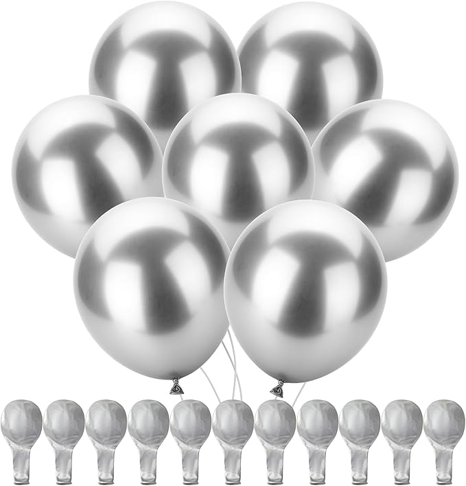 Mr. Pen- Metallic Balloons, 12 Inch, 100 Pack, Metallic Silver Balloons for Birthday Party