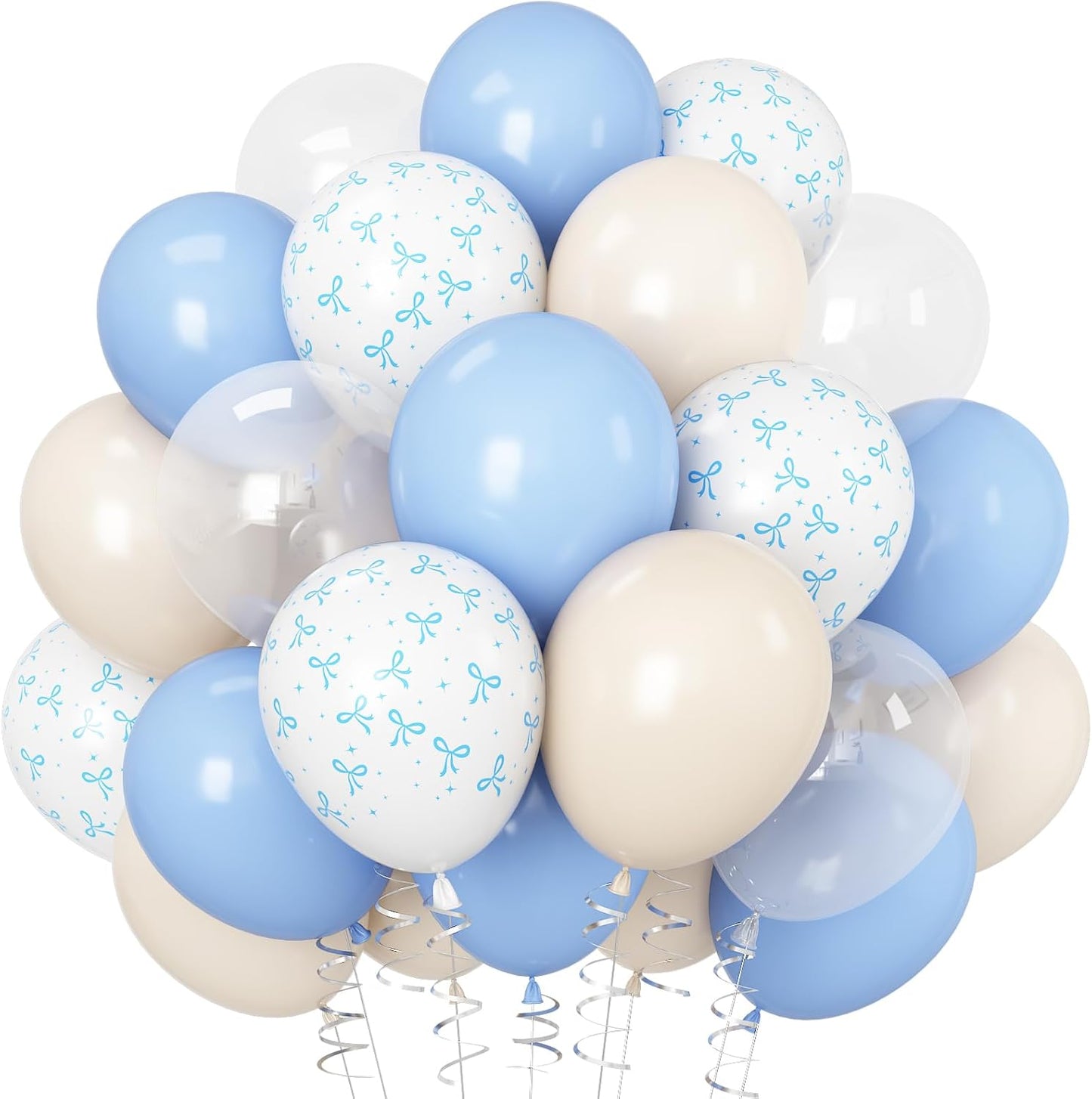 Pastel Blue Bow Balloons Light Pale Blue and White Sand Balloon 12inch Beige Clear Balloons Coquette Birthday Party Decorations Latex Helium Balloon for Arch Bridal Baby Shower Bachelorette Weddiing