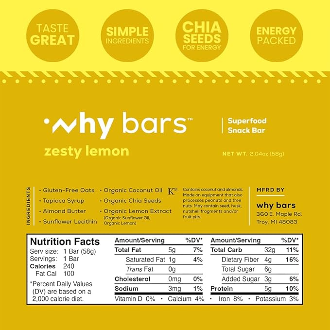 Why Bars, Protein Bars, Variety Pack, 2.04 Ounce Bars (Pack of 12 Protein Bars) - Protein Bar Superfood, Gluten Free, Non GMO, Organic, Vegan, Simple Ingredients