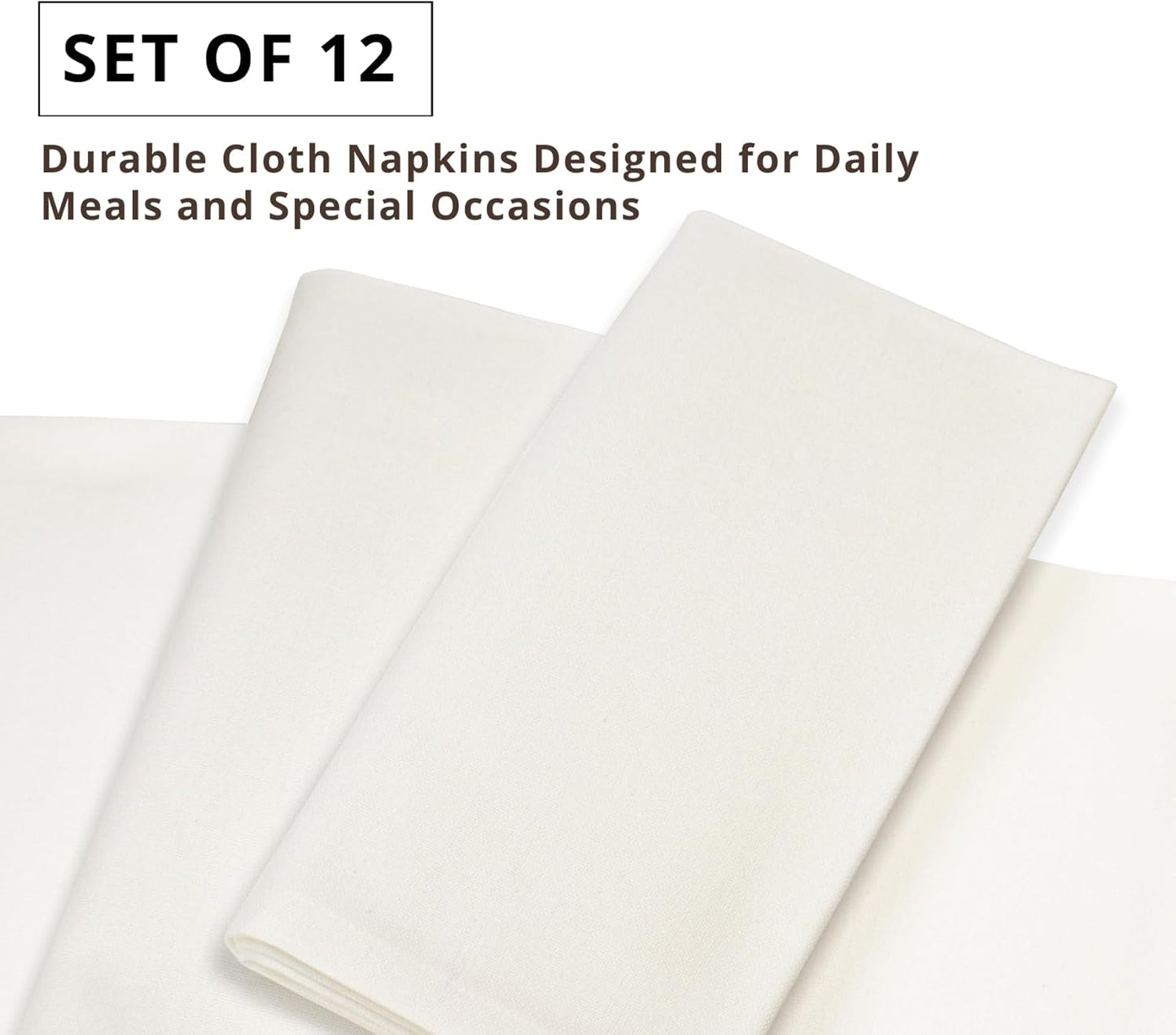 PurpleEssences Set of 12 Cloth Dinner Napkins 100% Cotton 18x18 Inch - Soft Durable Washable - Ideal for Farmhouse Party Fall Thanksgiving - Perfect Everyday Use Table Linen - Cream