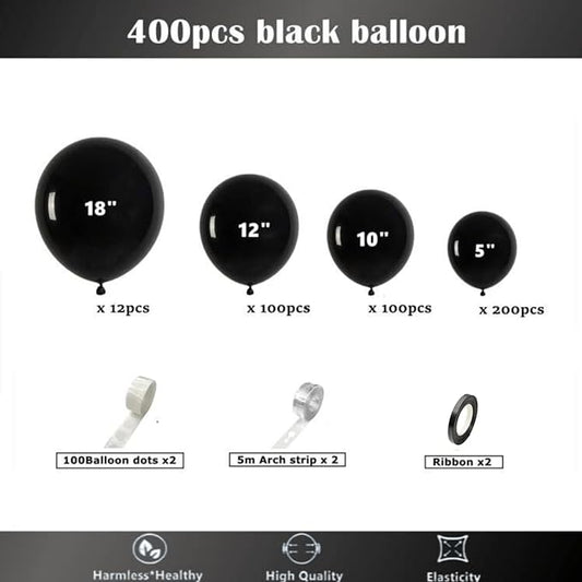 412pcs Black Balloons 18 12 10 5 Inch Black Balloon Garland Arch Kit Different Sizes Matte Latex Balloons for Baby Shower Birthday Wedding Party Decorations