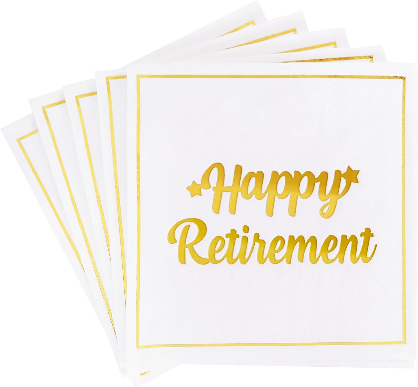 Vuzvuv 50 Pack Happy Retirement Cocktail Napkins - Disposable Paper Hand Napkins for Retirement Parties Farewell Gatherings Office Send-Off Party Decorations Table Decor (5" Folded 2 Ply - White)