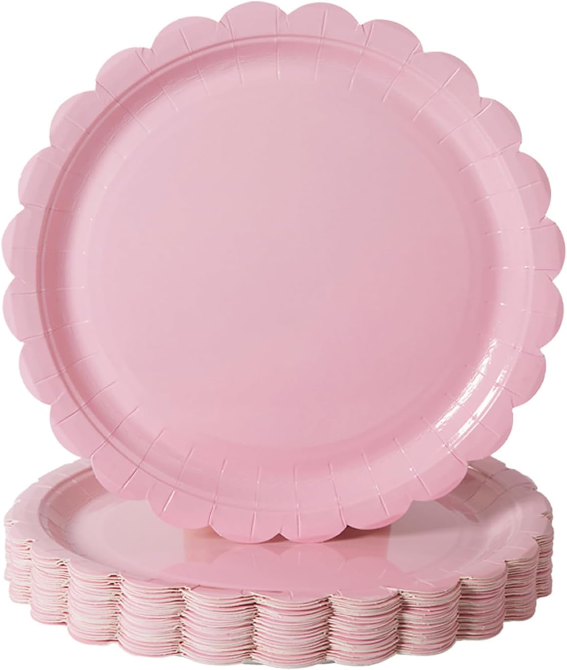 BEFORYOU 50PCS Scalloped Disposable Paper Plates Dessert Cake Party Plates for Baby Shower, Wedding,Bridal Shower Birthday Party Supplies (Pink, 7IN)