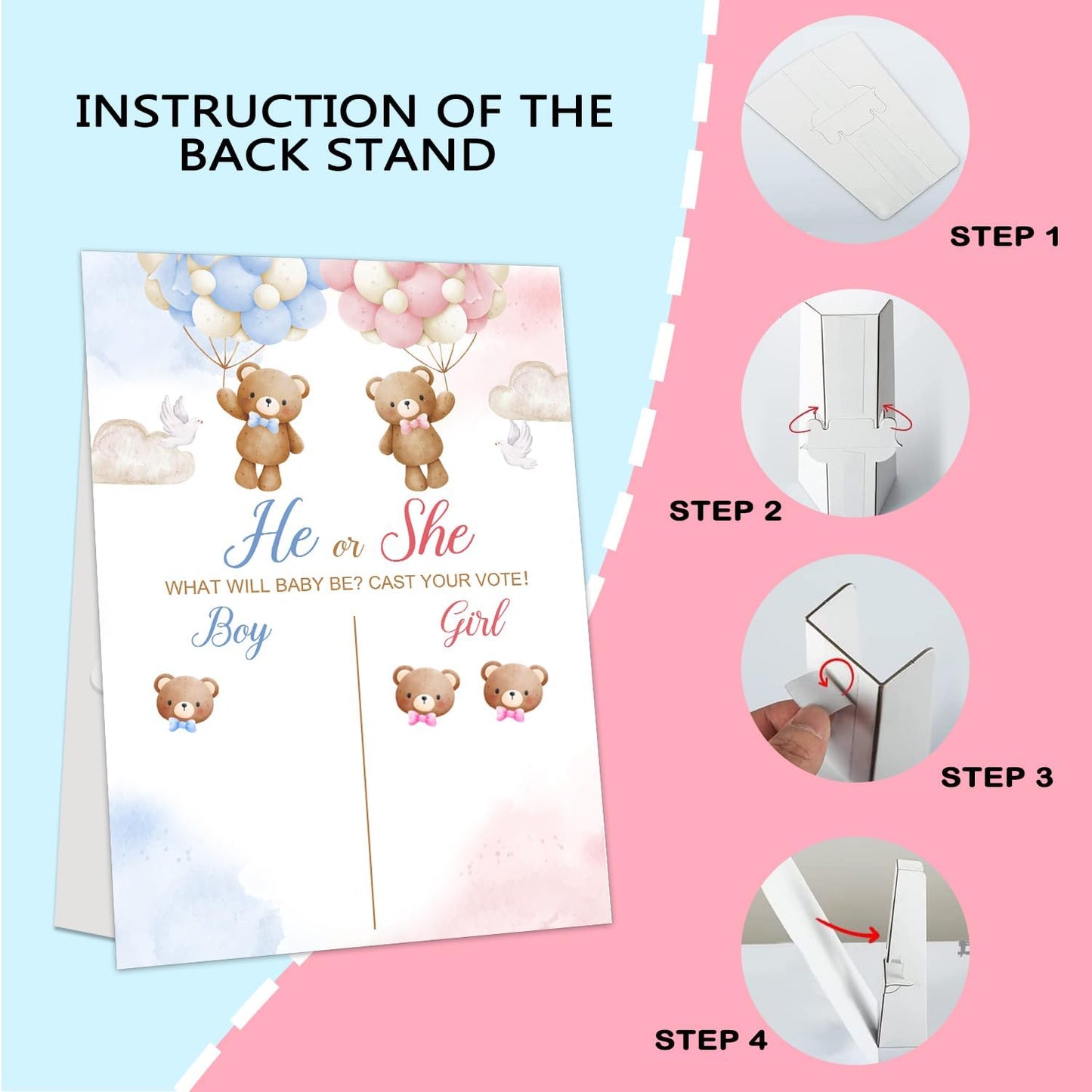 Gender Reveal Party Games, Bear Theme Baby Gender Reveal Voting Board Sign, 48 Stickers, "He or She, WHAT WILL BABY SMITH BE?" - Baby Gender Reveal Party Decorations Games for Boy or Girl Shower .