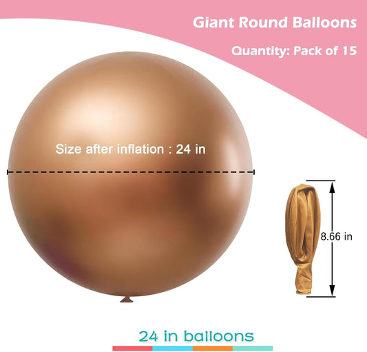 IN-JOOYAA 15Pcs 24 Inch Balloons Gold Giant Round Balloons Large Balloon For Wedding Baby Shower Birthday Party Decorations