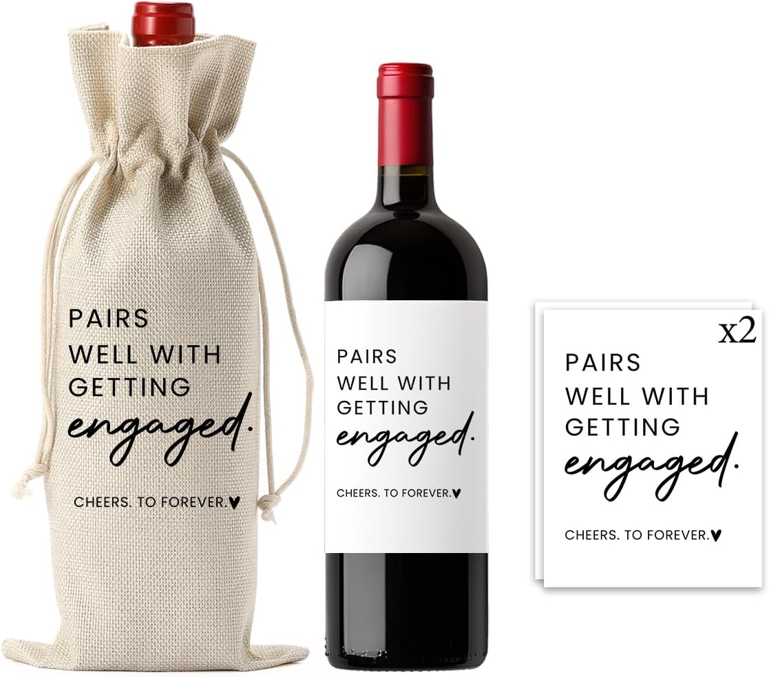 FBCCZEY Engagement Gifts for Women Bride Engagement Gifts for Couples Boyfriend Girlfriend Fiance Future Mrs Newlywed Engaged Wedding Bridal Shower Wedding Party Wine Bag Gift Set with Wine Label