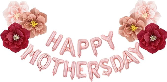 Mother’s Day Party Balloons Kit Decorations 16 inch Foil Balloon Set Happy Mother's Day Best Mom Balloon Set Decoration for Mother's Day (Red Pink Mauve Flower Balloon)