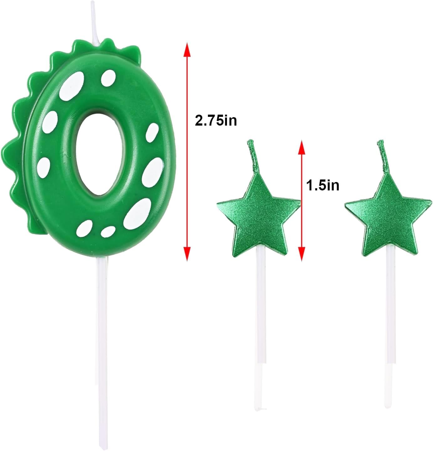 2.75 Inch Green Dinosaur Shaped 0 Number Birthday Candles and Star Birthday Candles,Suitable for Dinosaur Birthday Decorations & Themed Parties Celebration