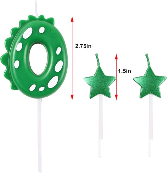 2.75 Inch Green Dinosaur Shaped 0 Number Birthday Candles and Star Birthday Candles,Suitable for Dinosaur Birthday Decorations & Themed Parties Celebration