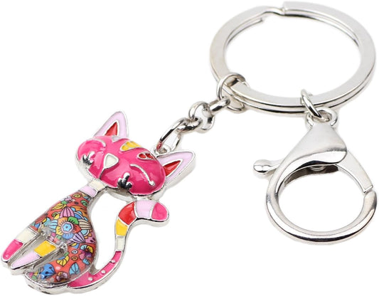 BONSNY Enamel Alloy Chain Cat Key Chains For Women Car Purse Handbag Charms keychains Gifts