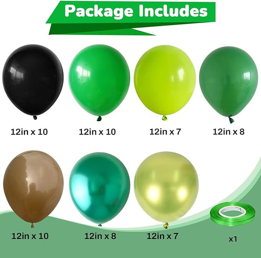 Green and Brown Balloons 60 Pcs Black Dark Emerald Camouflage Hunter Forest Lime Metallic Green Coffee Party Balloon for Camping Game Jungle Safari Camo Birthday Baby Shower Army Party Decor