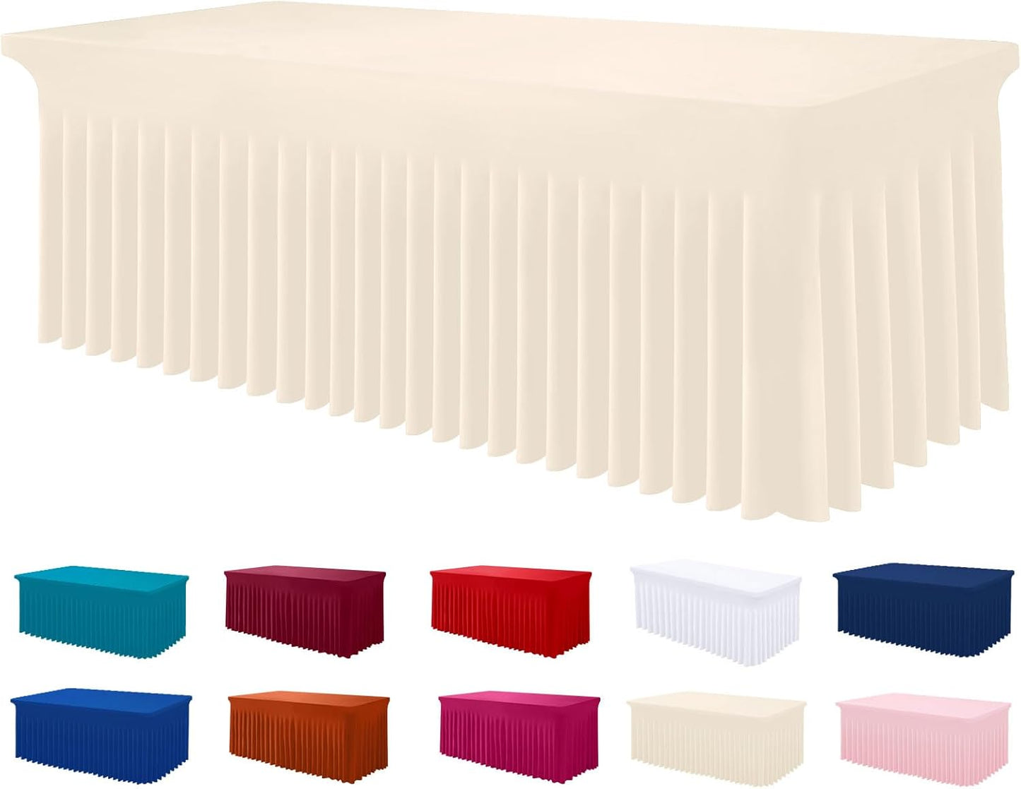 Smiry Spandex Tablecloth, Elastic Fitted Stretch Tablecloth for 4FT Rectangle Tables, Waterproof Washable Table Cover Skirt for Outdoor, Wedding, Banquet & Parties (Beige, 48Lx30Wx30H Inch)