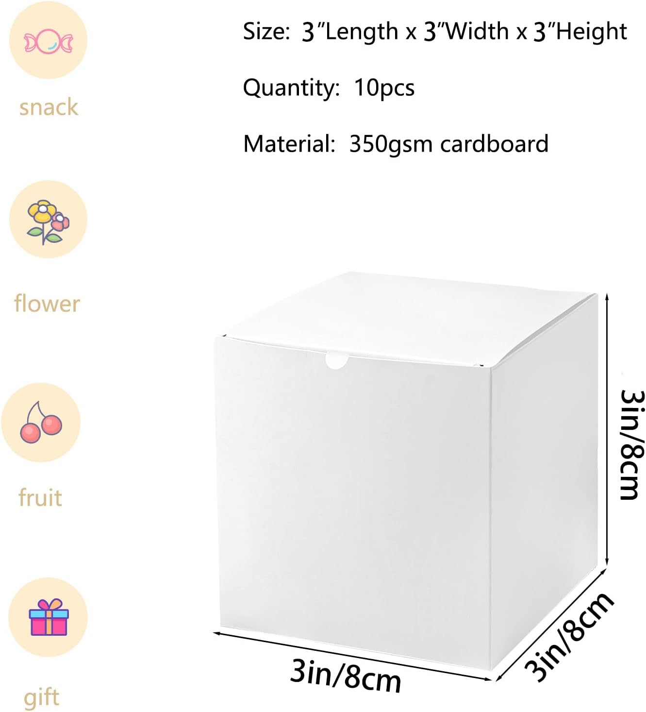 SHIPKEY 10pcs 3x3x3inch White Cardboard Gift Boxes with Lids | Mini/Small Gift Boxes | Small Paper Boxes for Wedding, Ornament Boxes for Christmas, Holidays, Birthdays and All Other Occasions