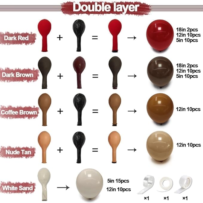 Red Balloon Garland Double Stuffed Dark Red Brown Burgundy Balloons Tan Nude White Sand Latex Balloon Arch Kit for Western Cowboy Farm Birthday Bridal Wedding Mother's Day Party Decorations