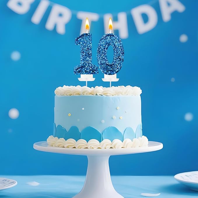 Zailo Birthday Number Candles, Glitter Number Candle Cake Decorations with Sequins, Cupcake Decorations for Girls, Women, Party Anniversary Celebrations (Number 0, Blue)