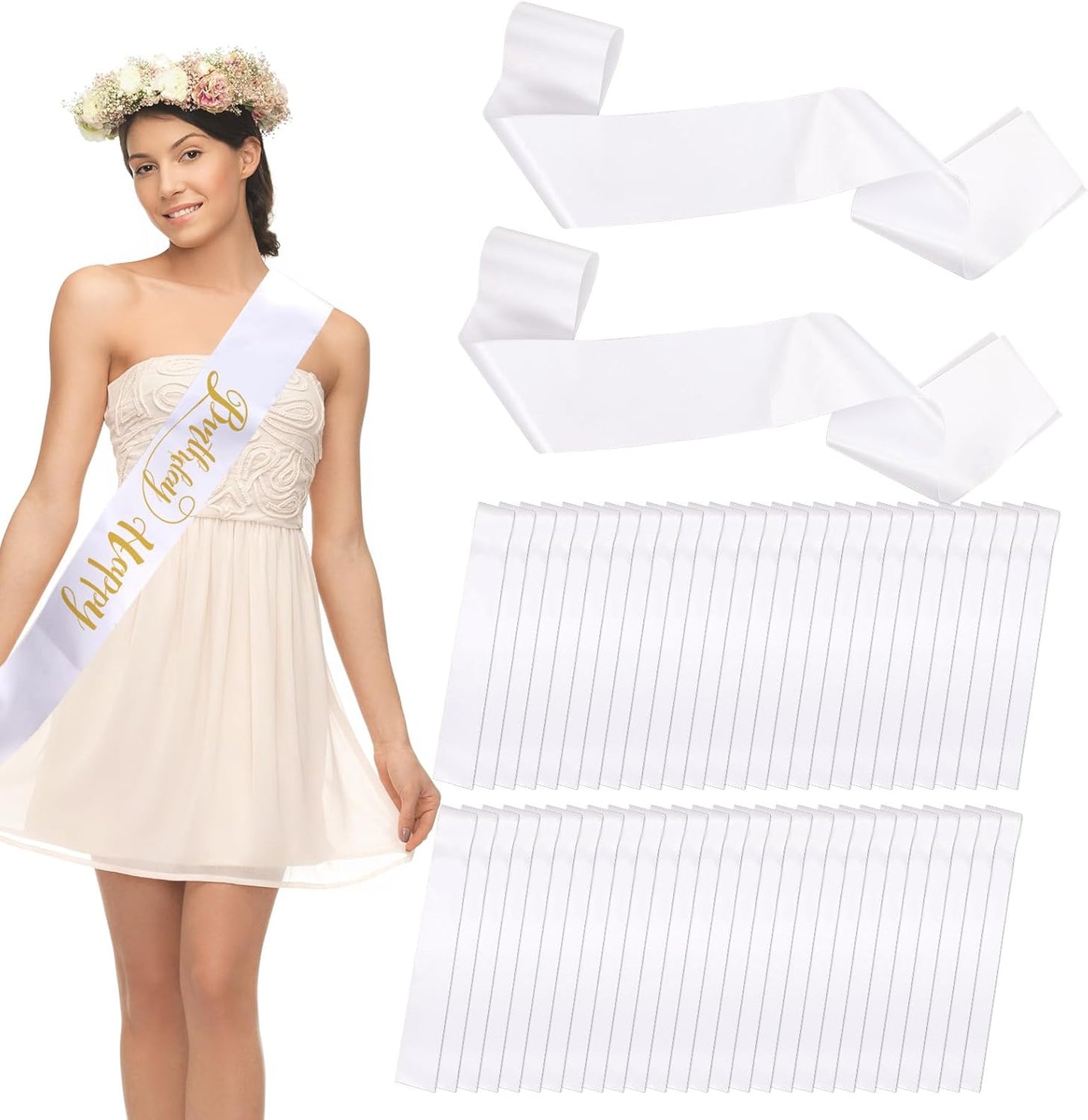 36pcs White Sashes Blank, Sashes for Pageants Satin Custom Sash Personalized for Bachelorette Party Prom, Pageant Blank Sash for Women Party Decor for Birthday Diy Supplies for Homecoming Halloween