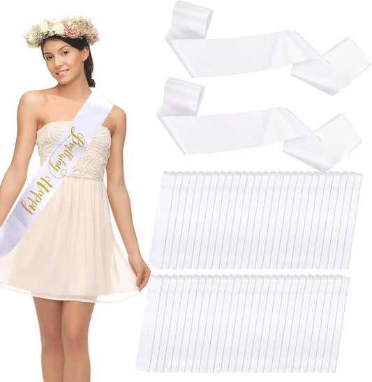 36pcs White Sashes Blank, Sashes for Pageants Satin Custom Sash Personalized for Bachelorette Party Prom, Pageant Blank Sash for Women Party Decor for Birthday Diy Supplies for Homecoming Halloween